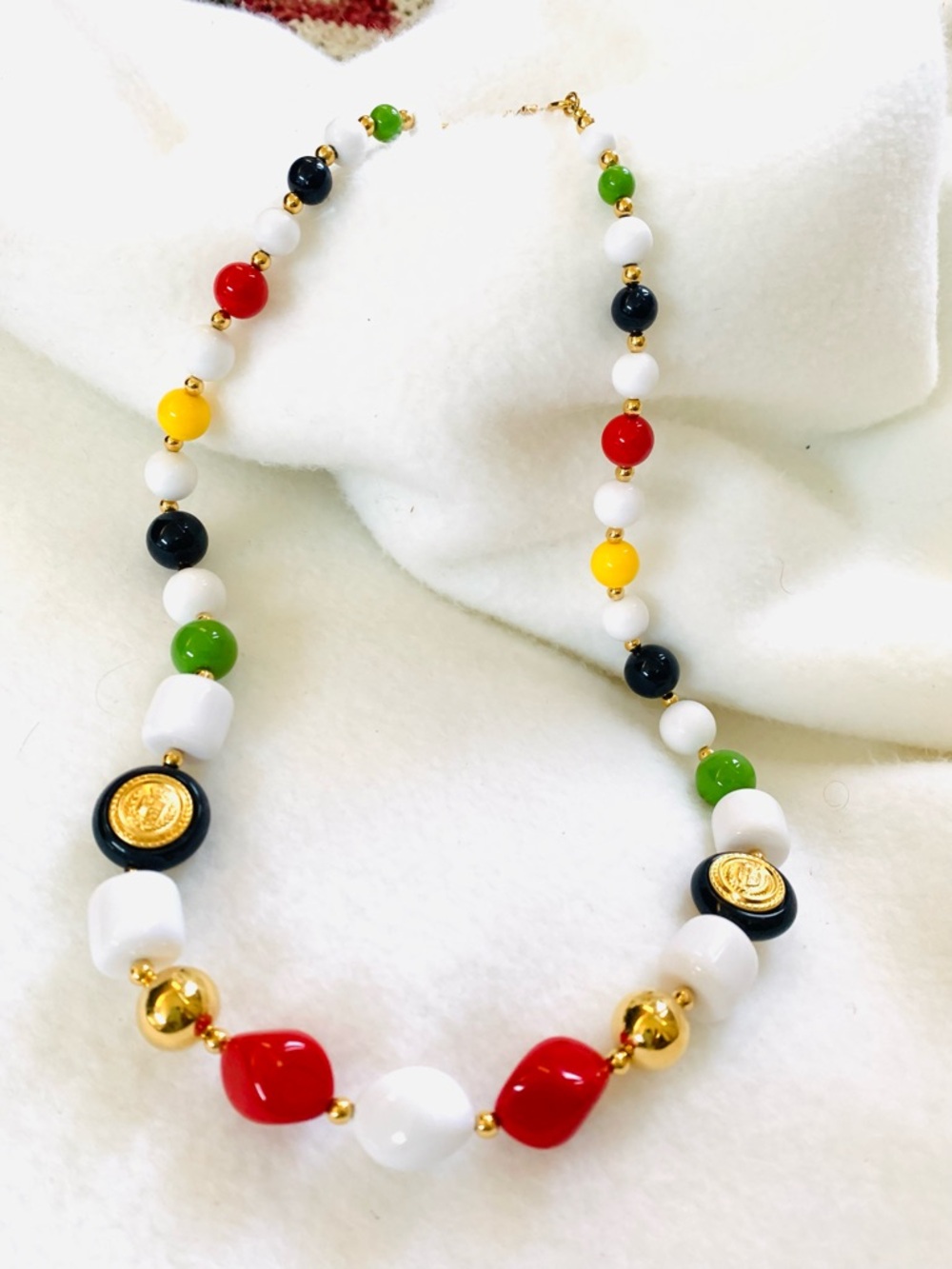 Vintage Liz Claiborne Nautical Multicolor Beaded Necklace with Gold Medallions